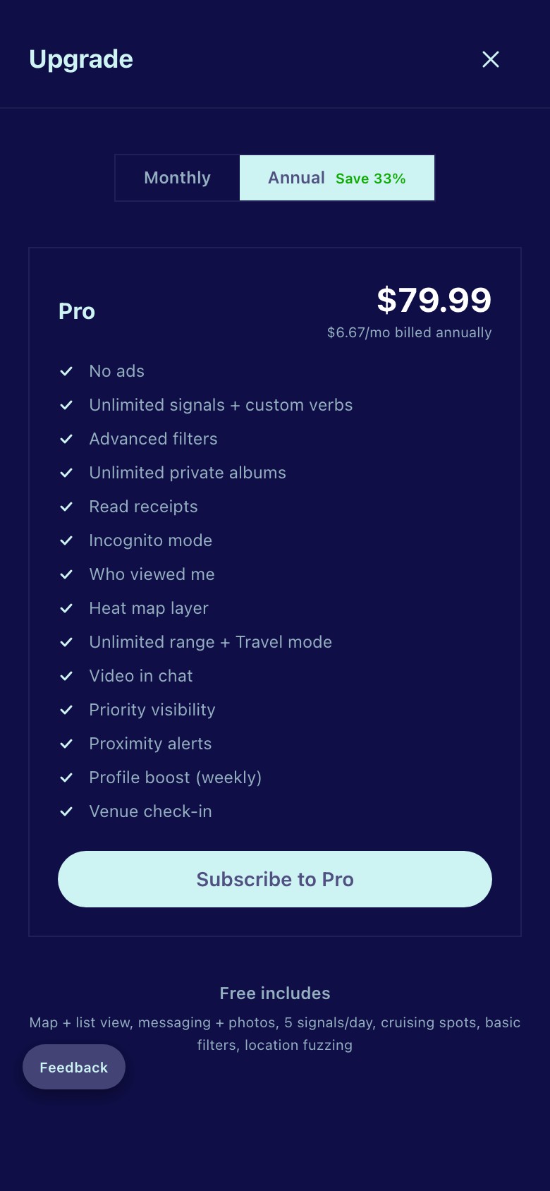 Pro upgrade page